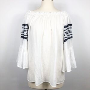elan White Boho Festival Top with 3/4 Bell Sleeves